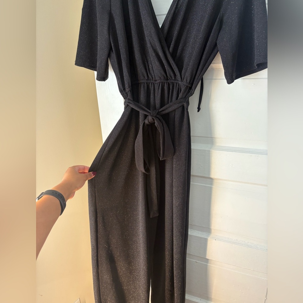 Wide Leg Full Length Sparkly Black Jumpsuit